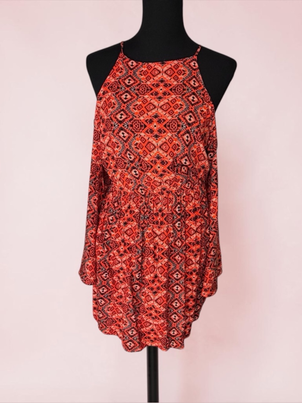 ABERCROMBIE & FITCH RED ORANGE GEOMETRIC COLD SHOULDER DRESS SIZE SMALL